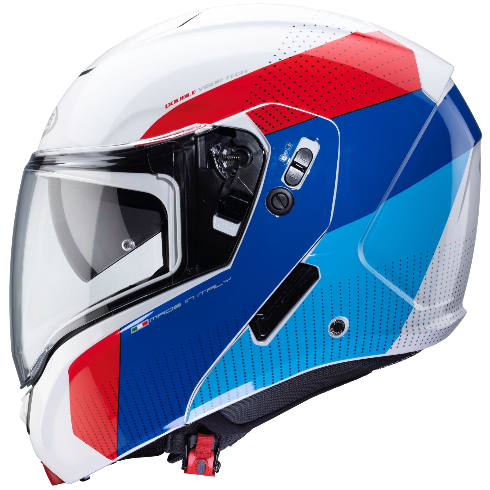 Casco Caberg Horus Scout, bianco metallizzato/rosso-blu