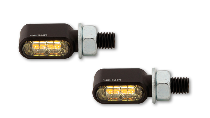 HIGHSIDER pro Little Bronx Indicatore di direzione/luce di posizione a LED nero/tinta 2in1, CNC, omologato E (coppia)