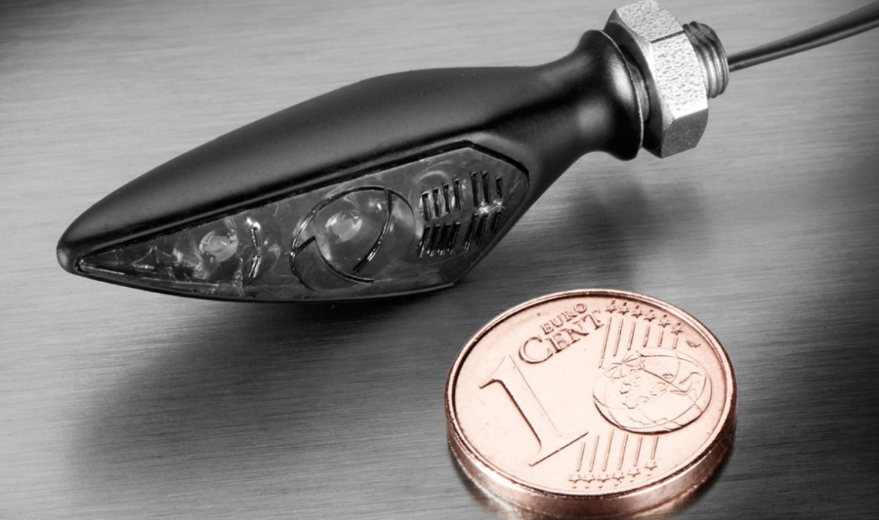 Indicatore Kellermann, Rombo S Dark, alluminio, LED, VL/HR, 12 V, nero satinato, M5x0,5x6,5
