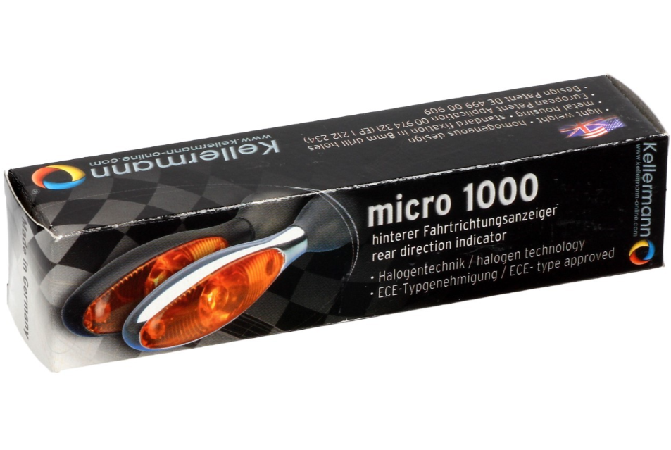 Indicatore Kellermann, Micro 1000 alogeno, acciaio, alogeno, HR/HL, 12 V, 6 W, cromo opaco, M8x20