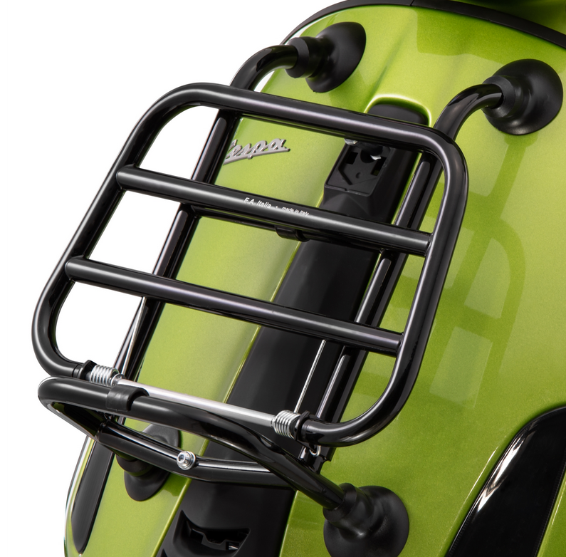 Portapacchi anteriore per Vespa Primavera /Sprint /Elettrica 50-150ccm, pieghevole, nero lucido