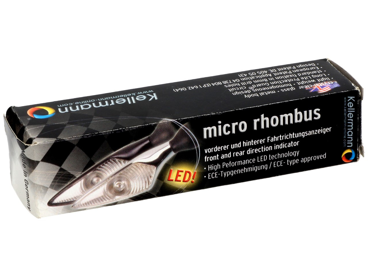 Indicatore Kellermann, rombo, acciaio, LED, VR/HL, 12 V, cromo lucido, M8x20, omologato E