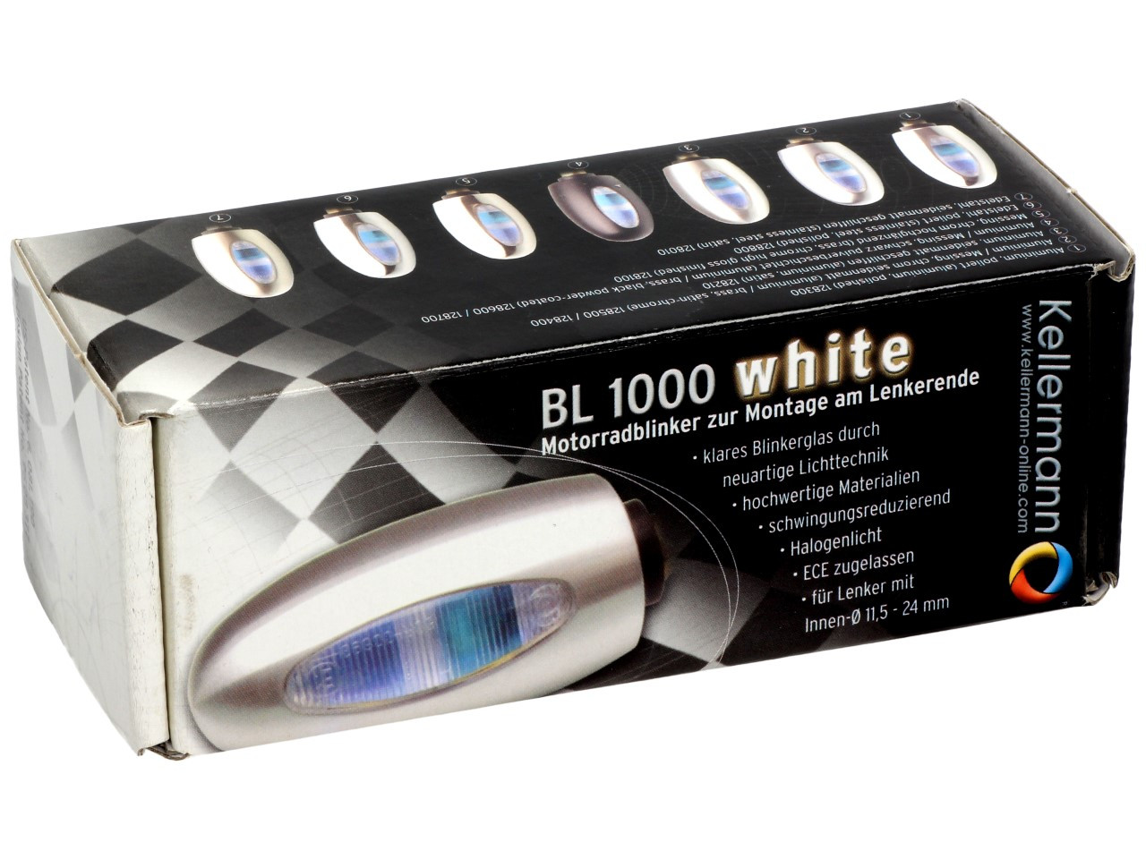 Indicatore Kellermann, BL 1000 bianco, acciaio inox, alogeno, VR/VL, 12 V, 21 W, argento lucido, brillante
