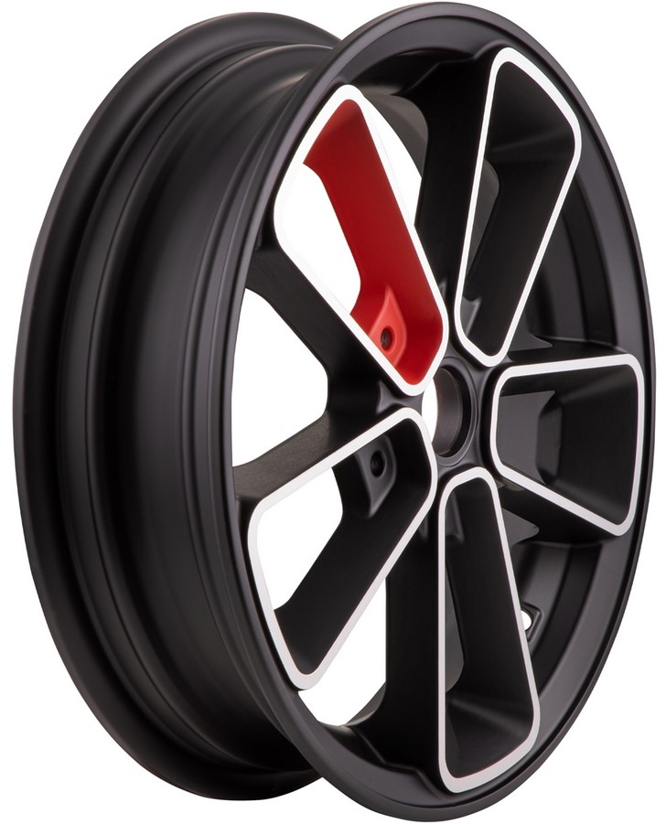 Cerchio anteriore/posteriore 12" per Vespa GTS/GTS Super/GTV/GT 60/GT/GT L 125-300ccm, nero opaco/rosso