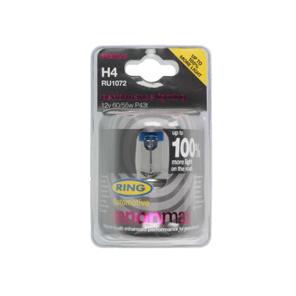 Lampadina ad anello, a incandescenza, H4, +100% di luce in più, 12 V, 60/55 W, P43t