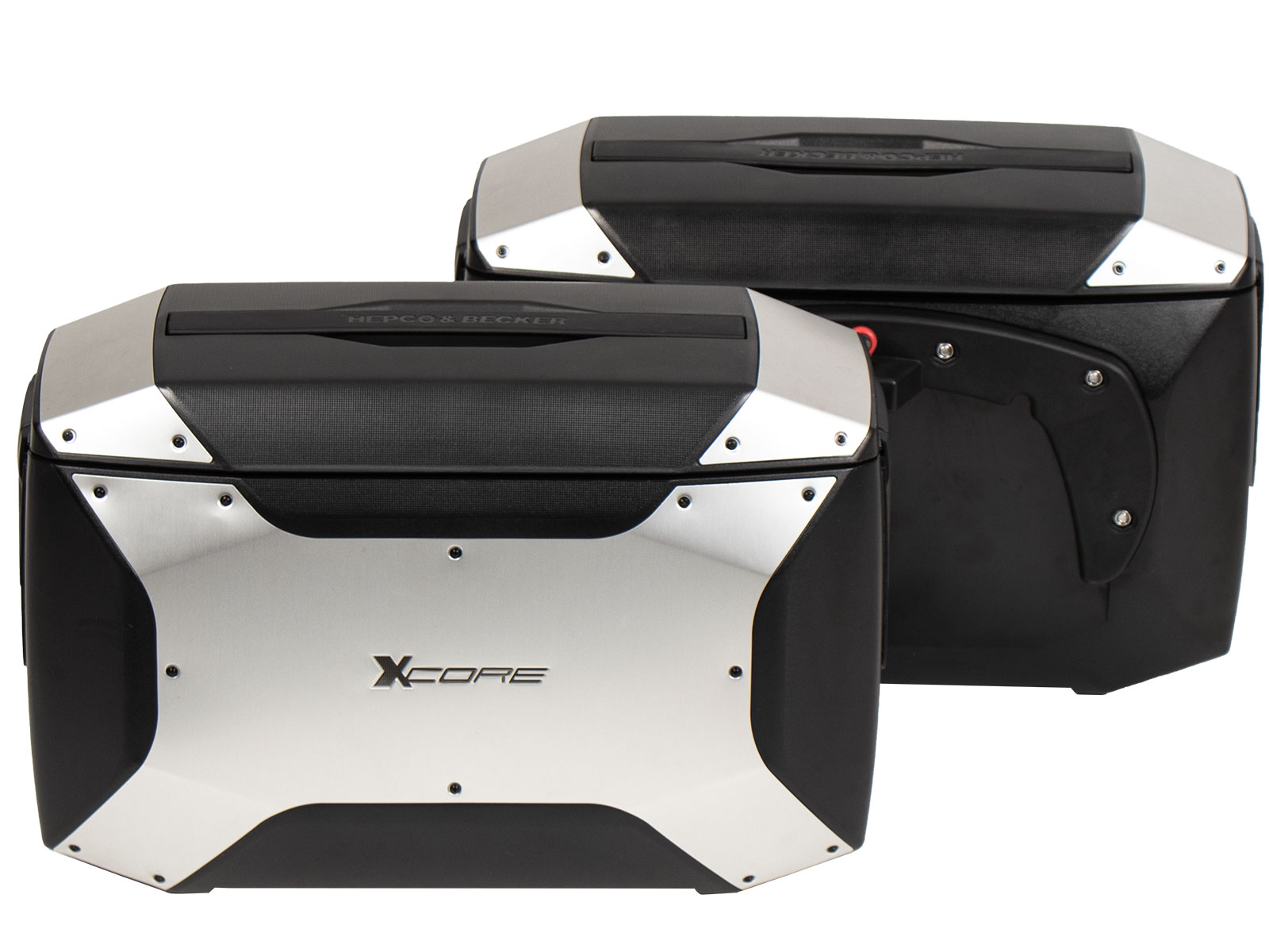 Set di valigie laterali Xcore in argento per portacasse C-Bow originali Hepco e Becker