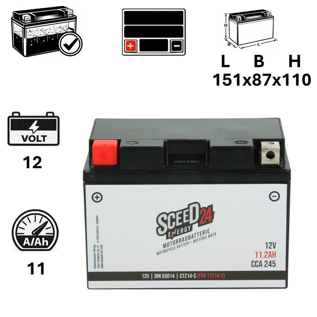 Batteria Sceed24 12 V, 11 A, gel / SLA