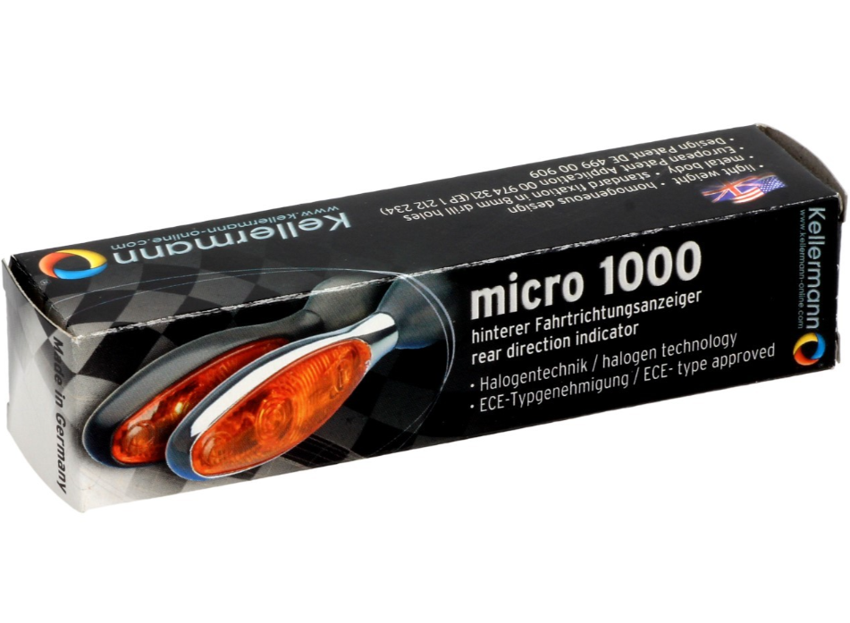 Indicatore Kellermann, Micro 1000 alogeno, acciaio, alogeno, HR/HL, 12 V, 6 W, cromo lucido, M8x20