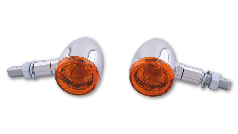 HIGHSIDER Smart Bullet Light: alloggiamento indicatore di direzione cromato / lente arancione (coppia), anteriore e posteriore