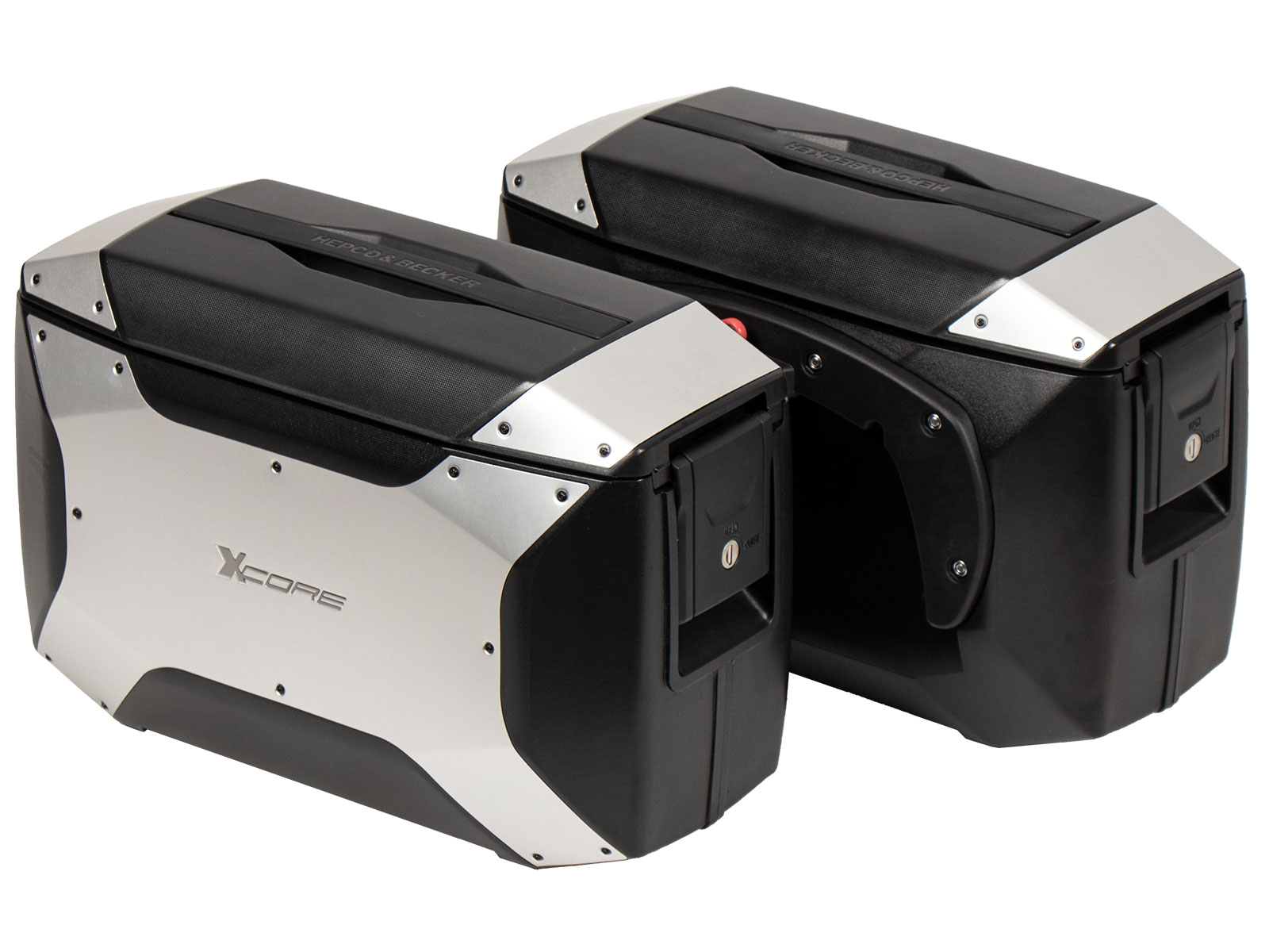 Set di valigie laterali Xcore in argento per portacasse C-Bow originali Hepco e Becker