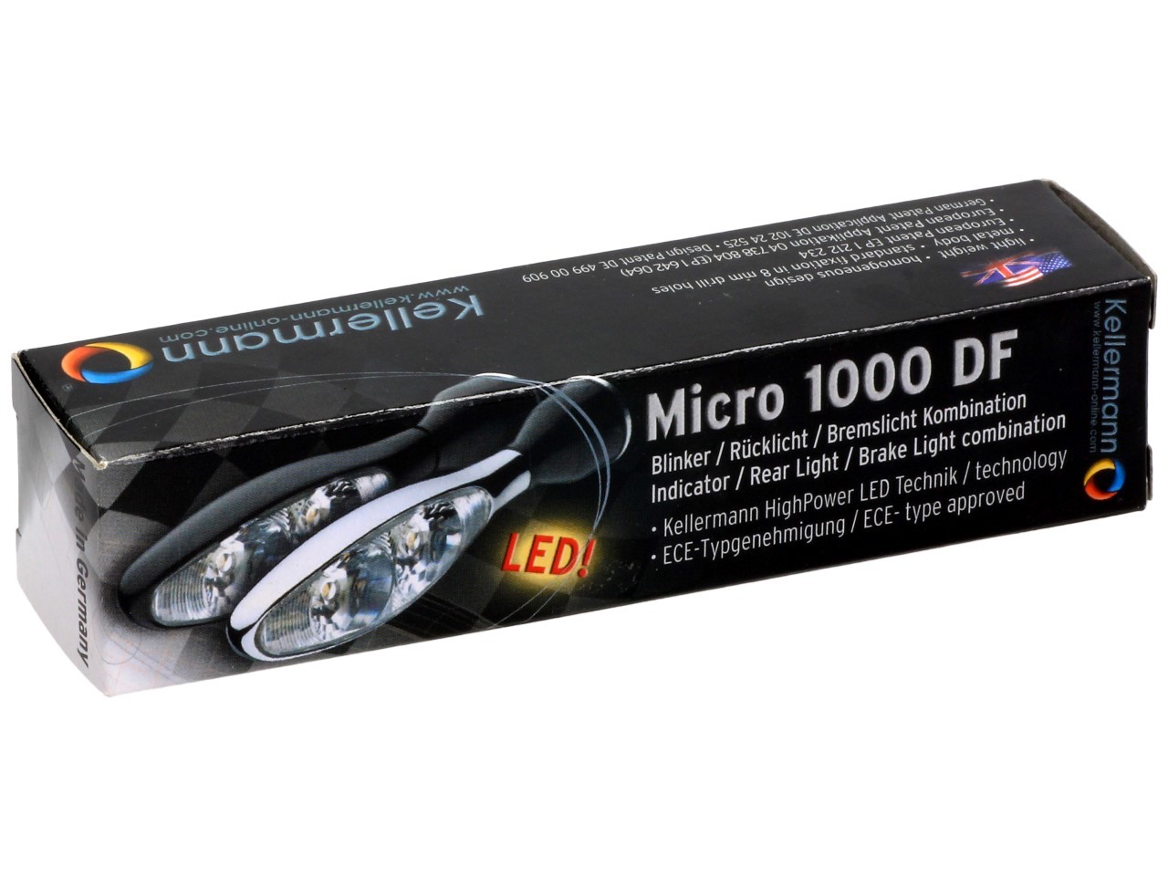 Indicatore di direzione Kellermann, luce posteriore e freno, Micro 1000 DF, acciaio, LED, HL/HR, 12 V, cromo lucido