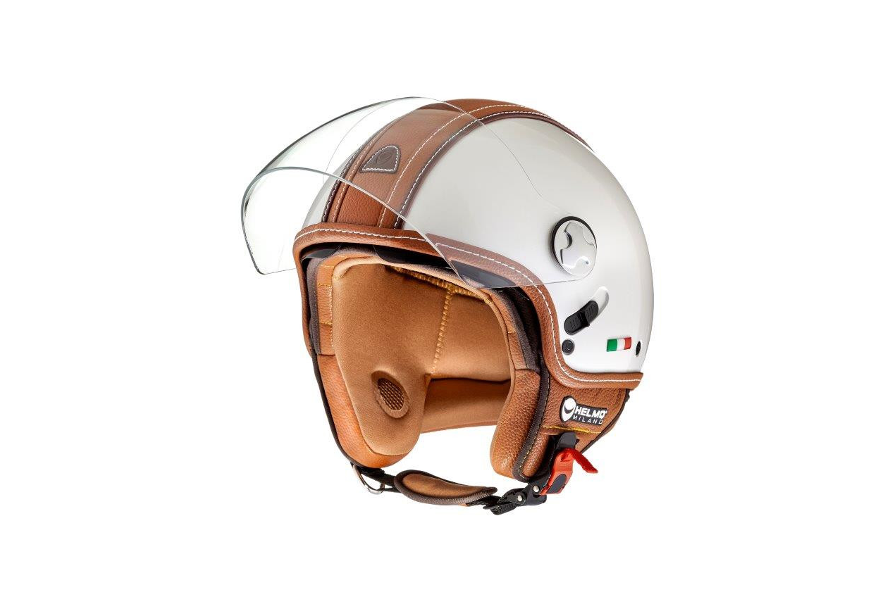 Helmo Milano Demi Jet, PelleDura Premium, bianco lucido, marrone