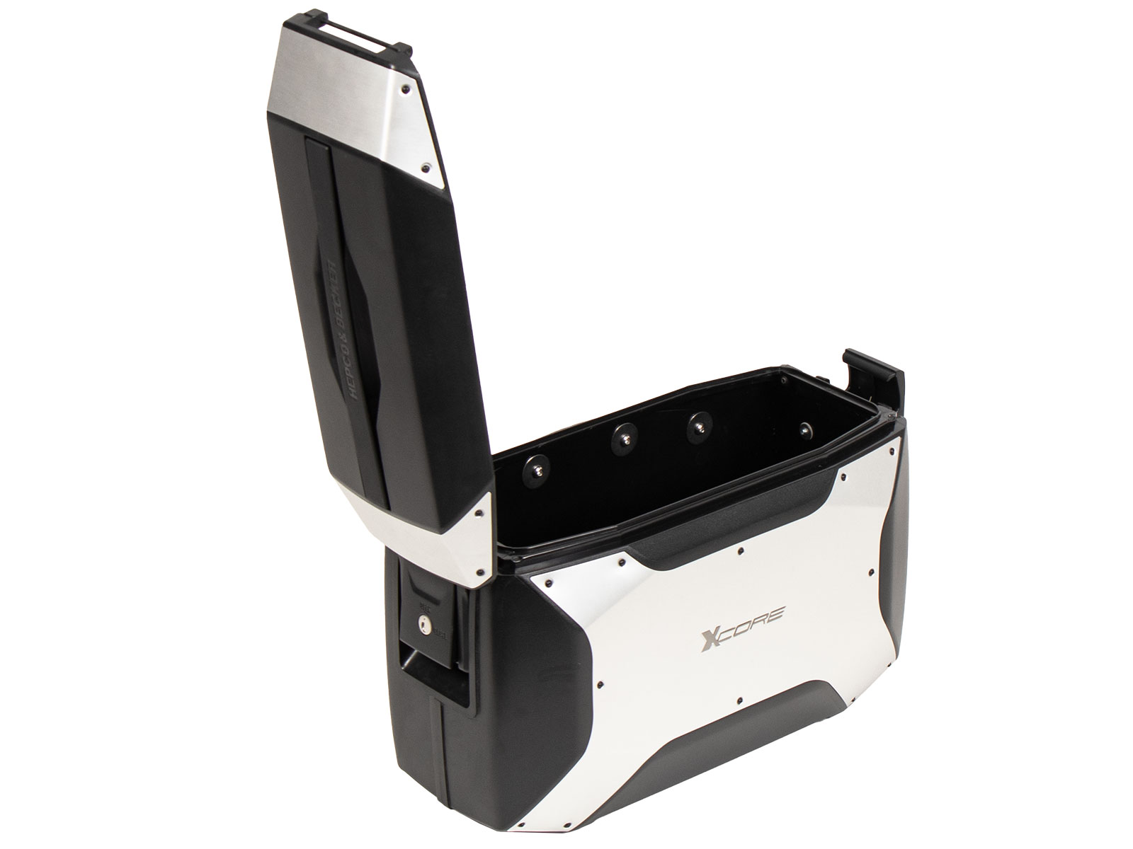 Set di valigie laterali Xcore in argento per portacasse C-Bow originali Hepco e Becker
