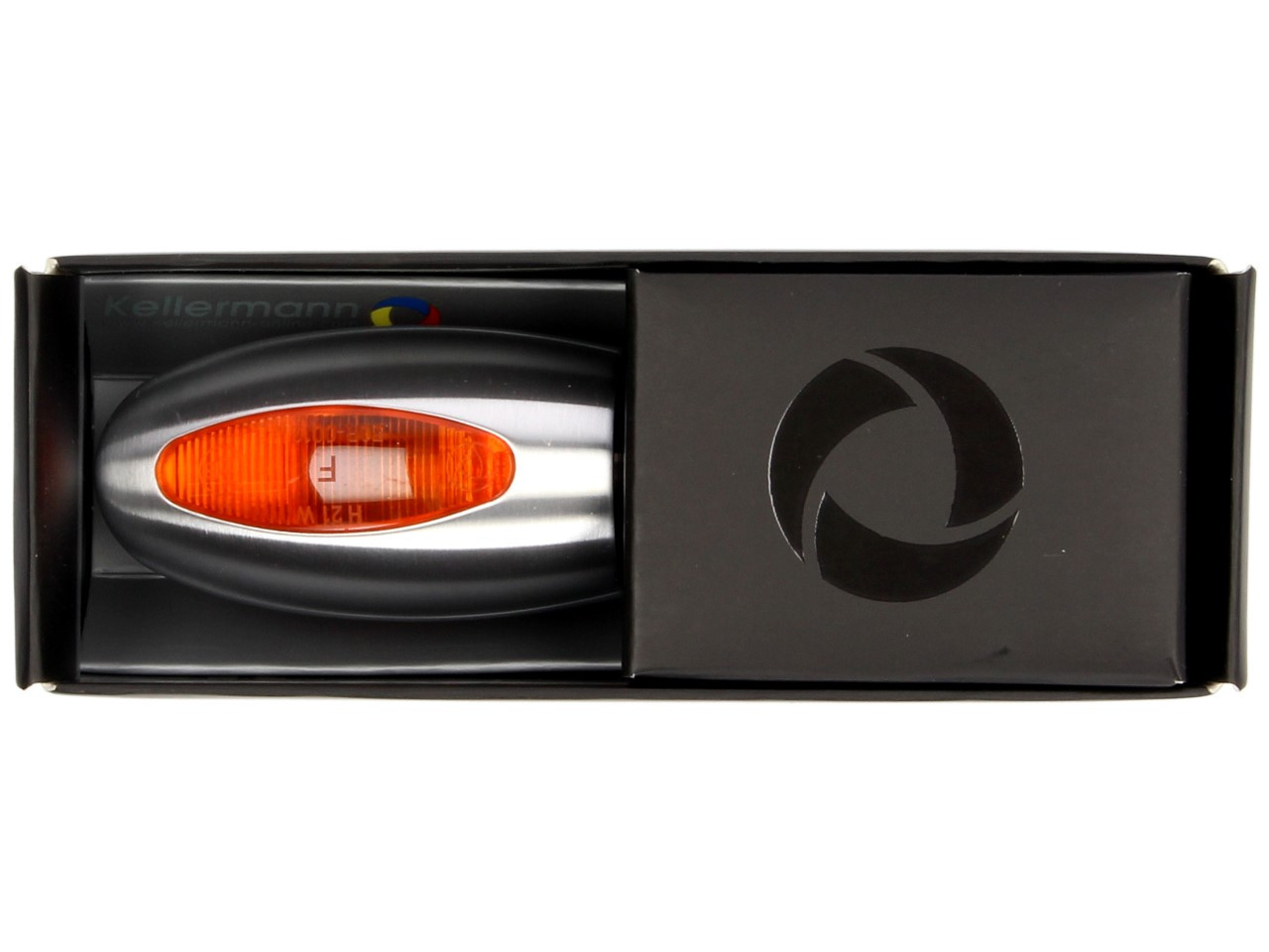 Indicatore Kellermann, BL 1000 giallo, alluminio, alogeno, VR/VL, 12 V, 21 W, argento satinato