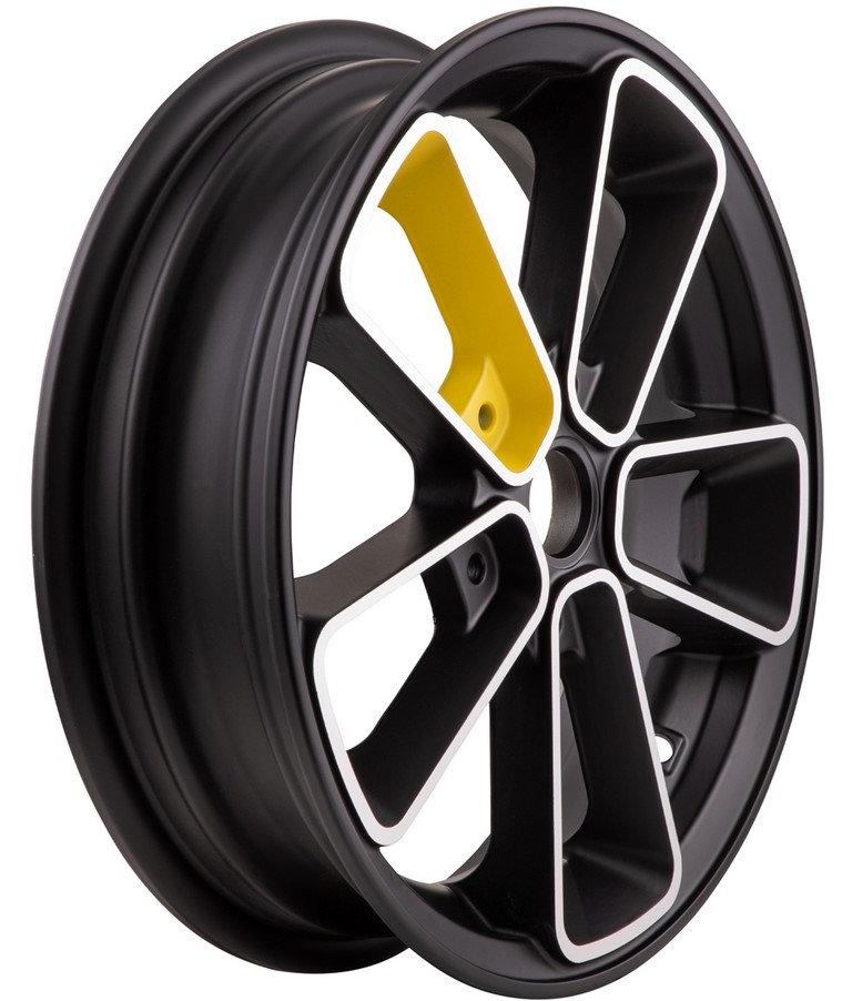 Cerchio anteriore/posteriore 12" per Vespa GTS/GTS Super/GTV/GT 60/GT/GT L 125-300cc, nero/giallo