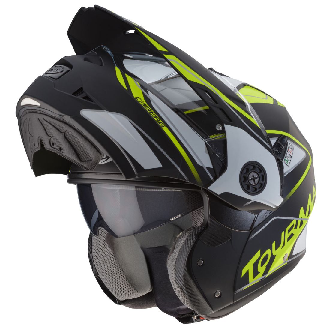 Casco Caberg Tourmax Marathon, nero opaco/bianco-giallo