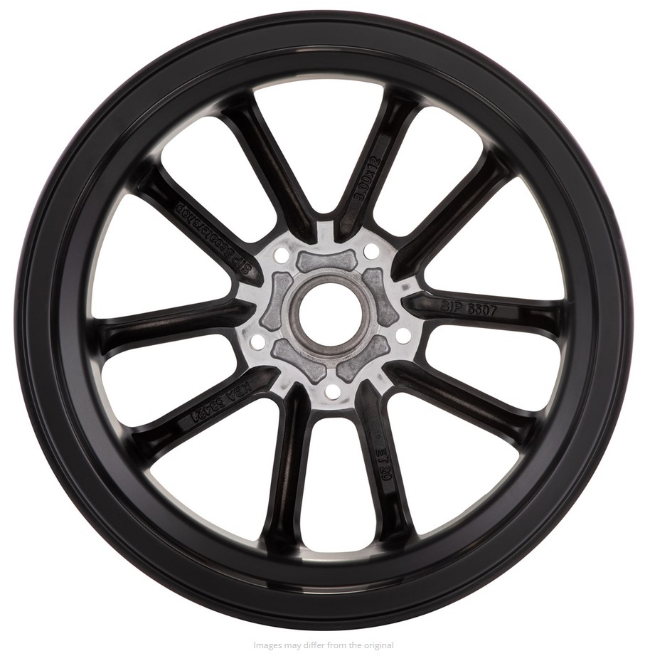 Cerchio anteriore/posteriore 12" per Vespa GTS/​GTS Super/​GTV/​GT 125-300ccm, nero con bordo argento