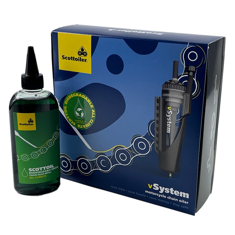Oliatore per catene Scottoiler vSystem Universal Edition + lubrificante ecologico biodegradabile