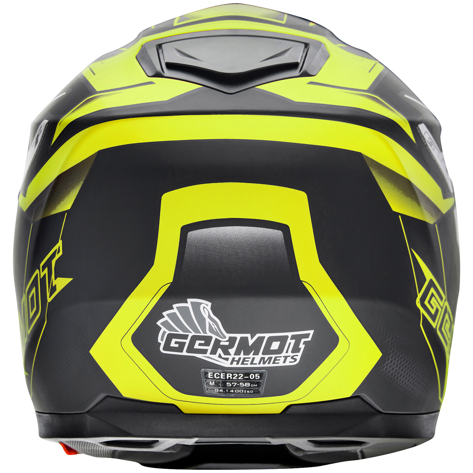 Casco integrale Germot GM 330, nero opaco/giallo fluo