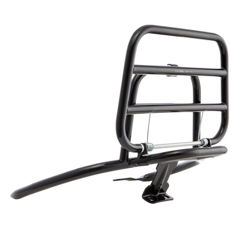 Portapacchi posteriore per Vespa Primavera /Sprint 50-150ccm, pieghevole, nero lucido