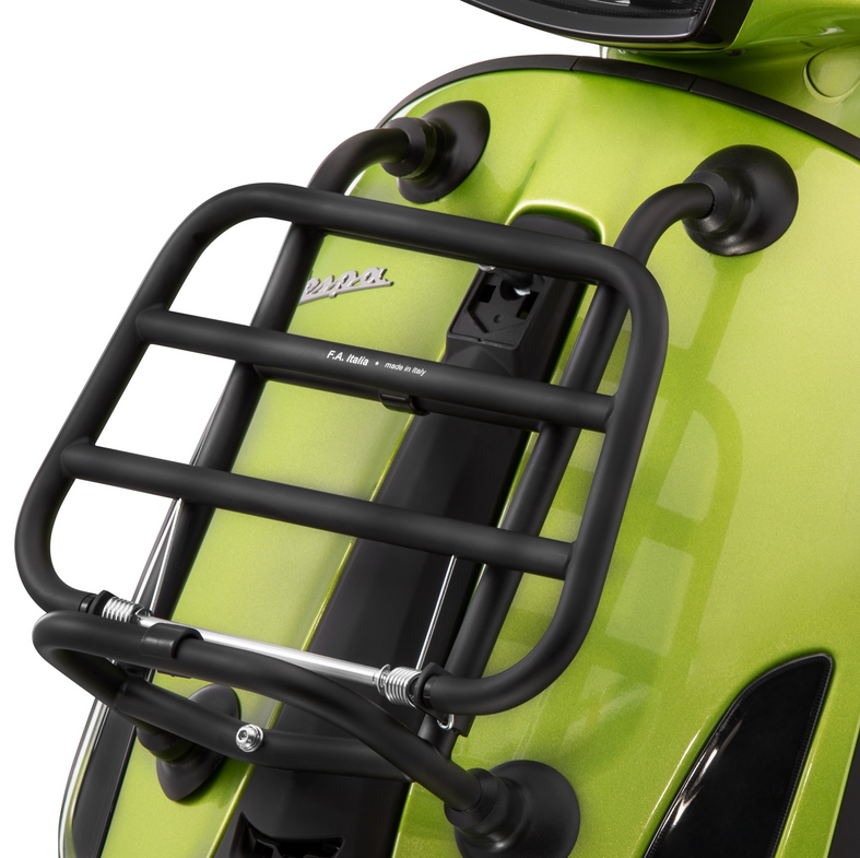 Portapacchi anteriore per Vespa Primavera /Sprint /Elettrica 50-150ccm, pieghevole, nero opaco