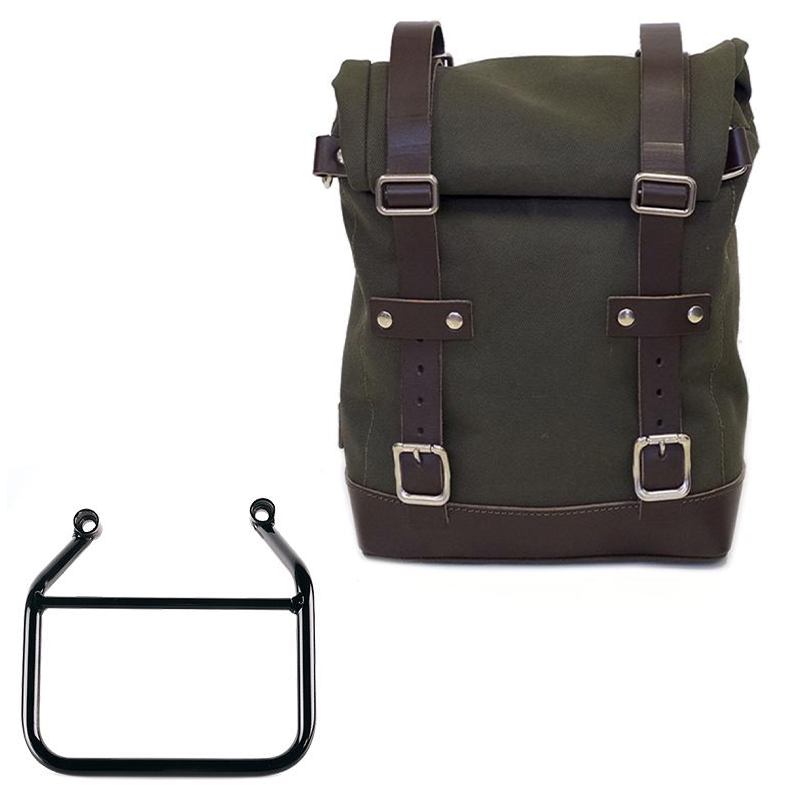 Borsa laterale in tela sinistra 10L-14L + telaio Triumph Scrambler 400 X - Verde/Marrone