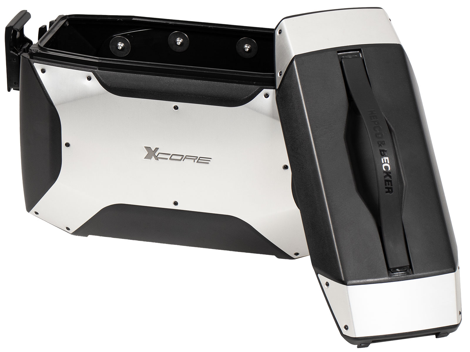 Set di valigie laterali Xcore in argento per portacasse C-Bow originali Hepco e Becker