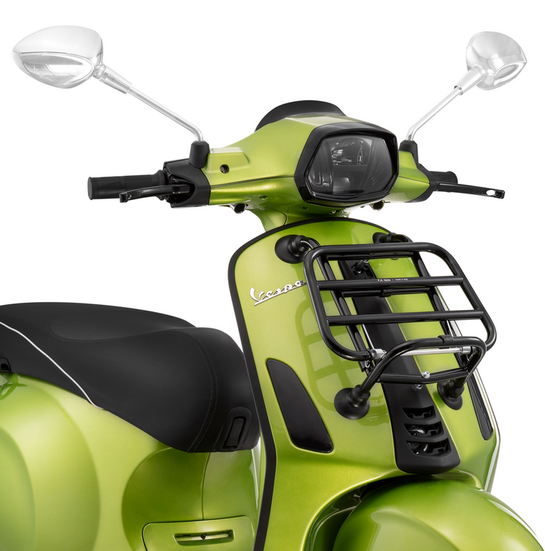 Portapacchi anteriore per Vespa Primavera /Sprint /Elettrica 50-150ccm, pieghevole, nero lucido