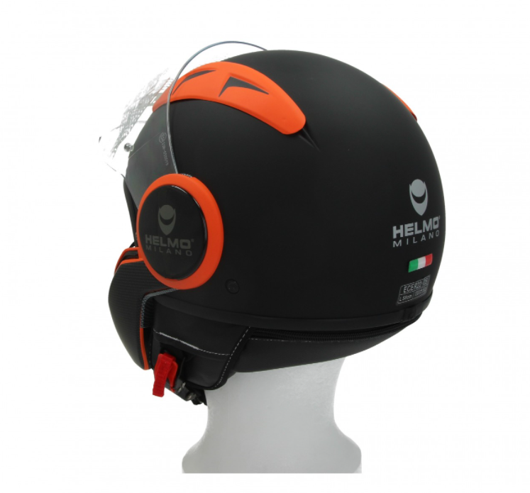 Casco integrale Helmo Milano, FuoriRotta Premium, nero, arancione, opaco