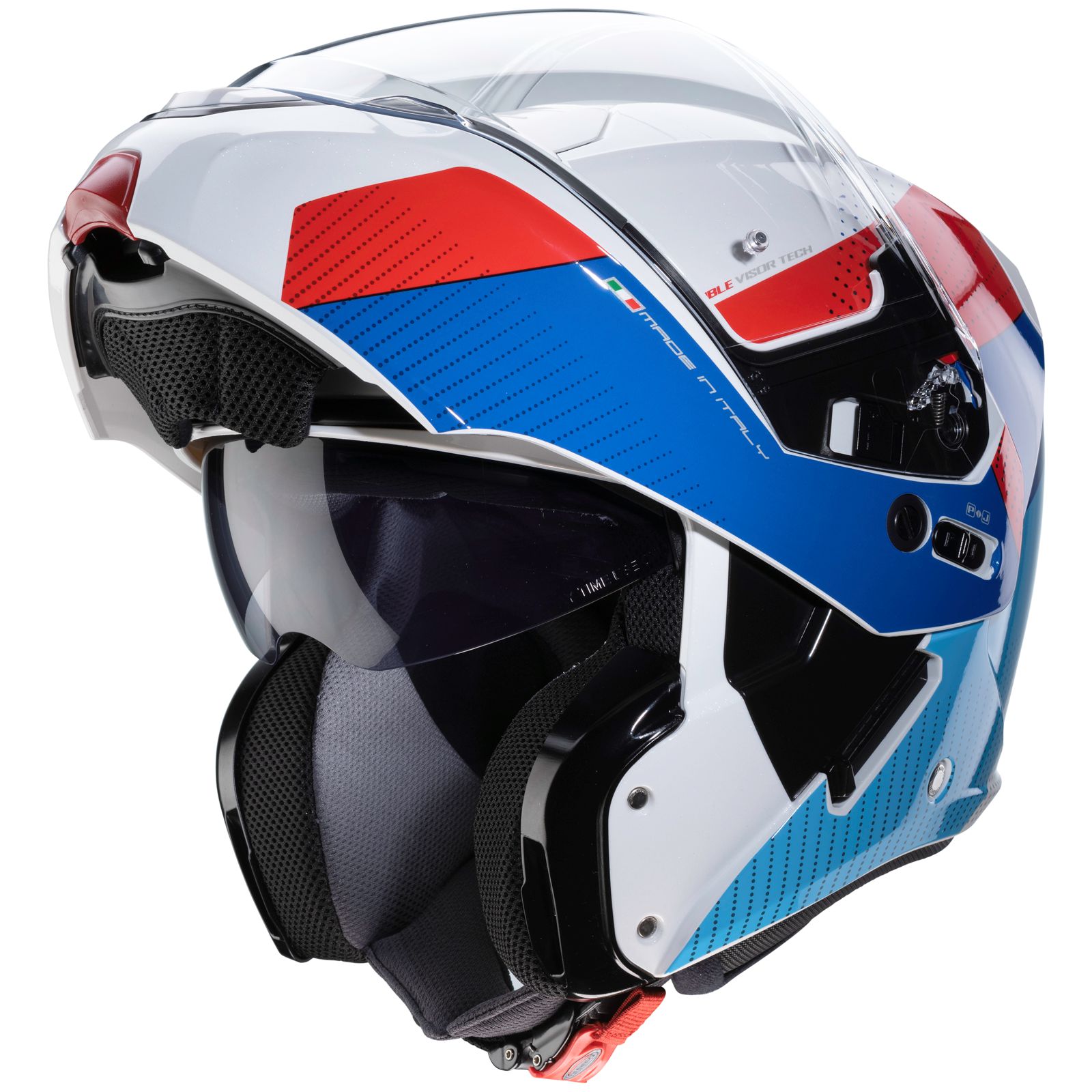 Casco Caberg Horus Scout, bianco metallizzato/rosso-blu