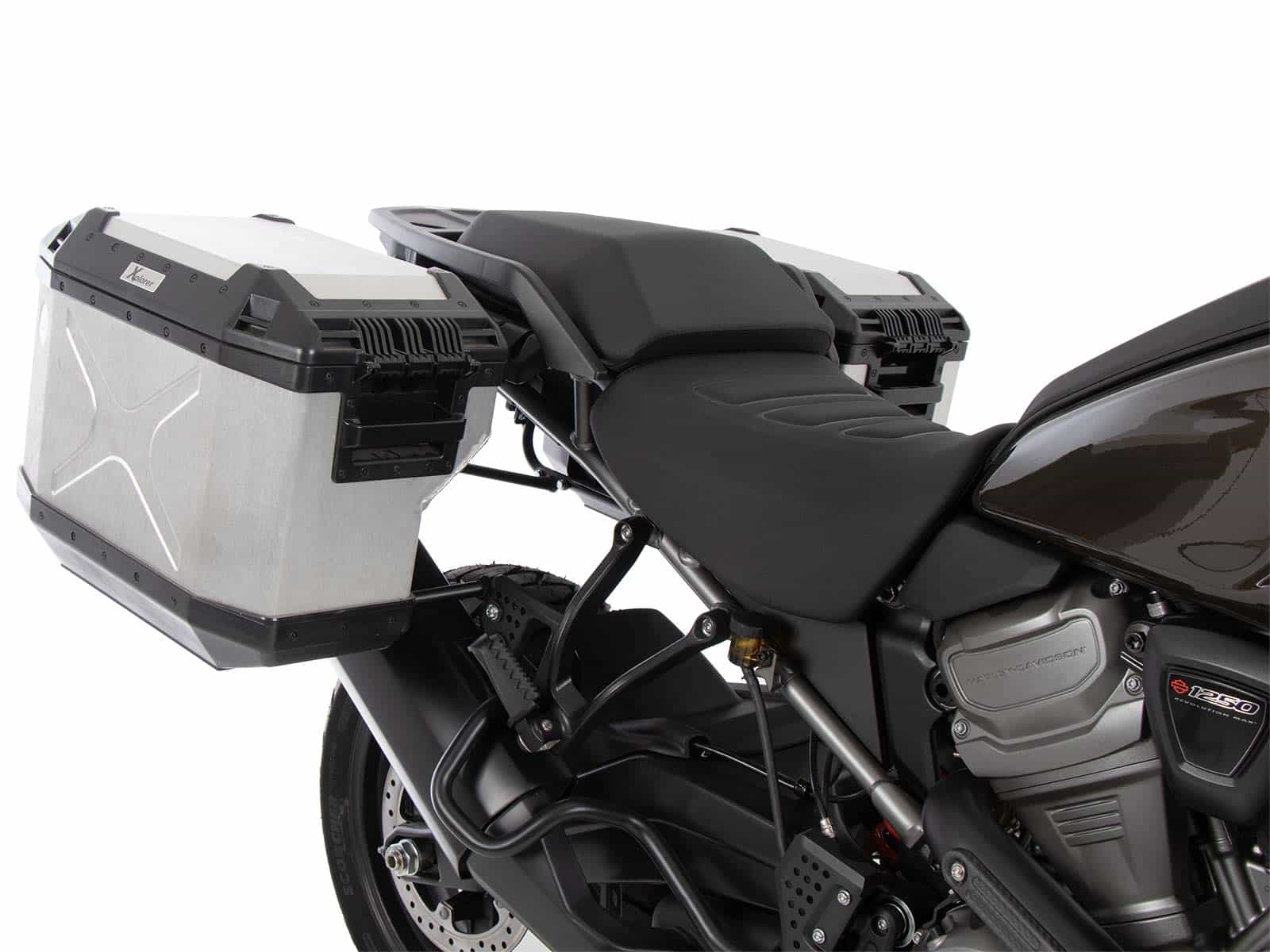 Set di valigie Cutout incl. set di valigie Xplorer Cutout argento per Harley Davidson Pan America (21-)