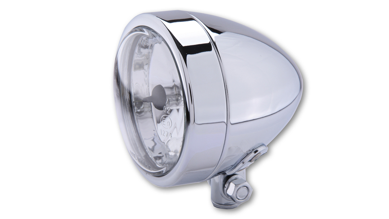 Faro intelligente HIGHSIDER Bullet H4 cromato con luce abbagliante, montaggio inferiore, omologato E (1 pezzo)