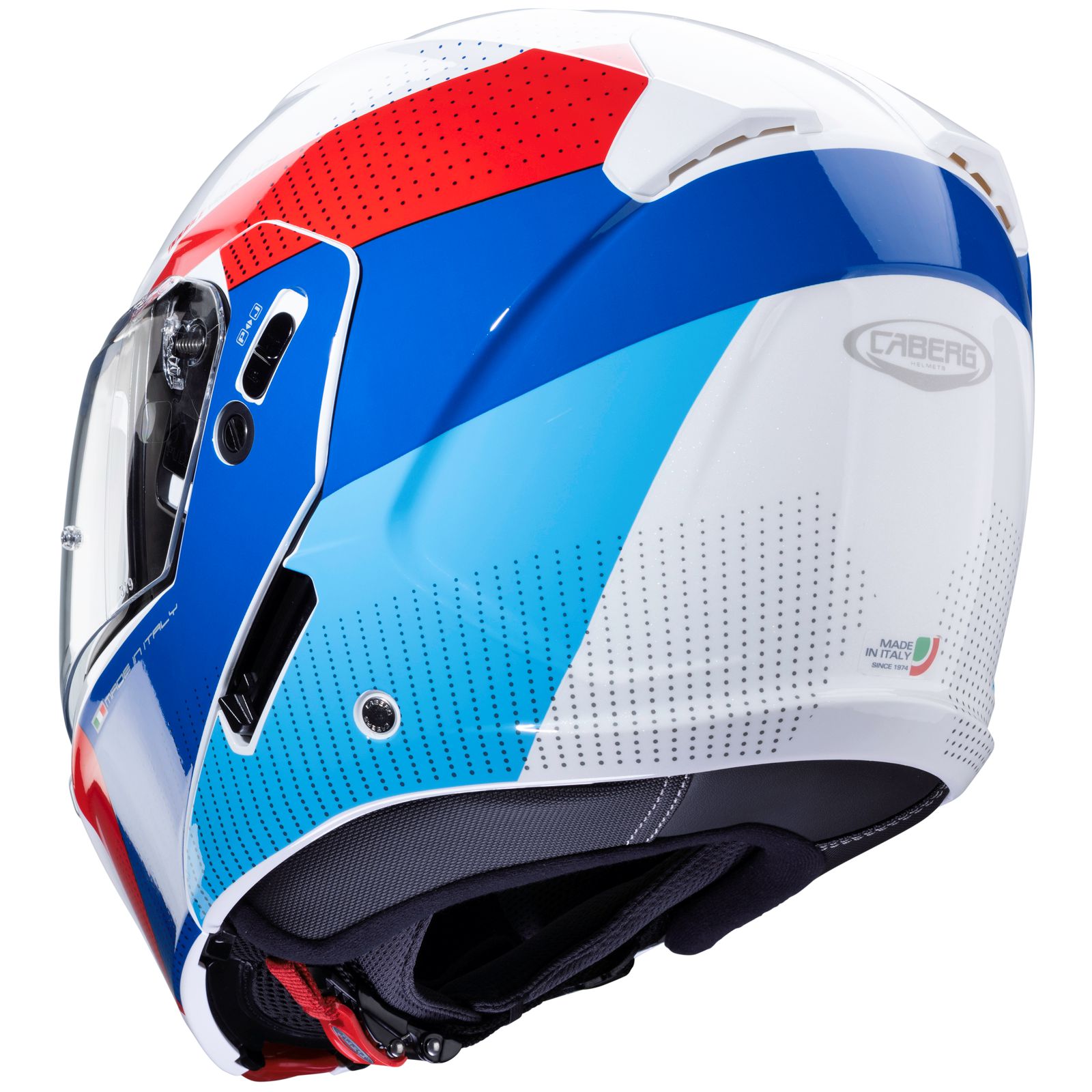 Casco Caberg Horus Scout, bianco metallizzato/rosso-blu