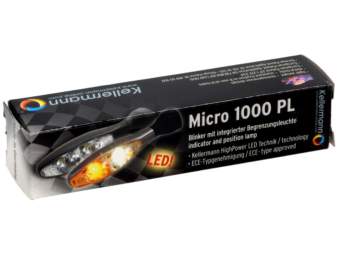 Indicatore Kellermann con luce di posizione, Micro 1000 PL, acciaio, LED, VL/VR, 12 V, cromo lucido, M8x20