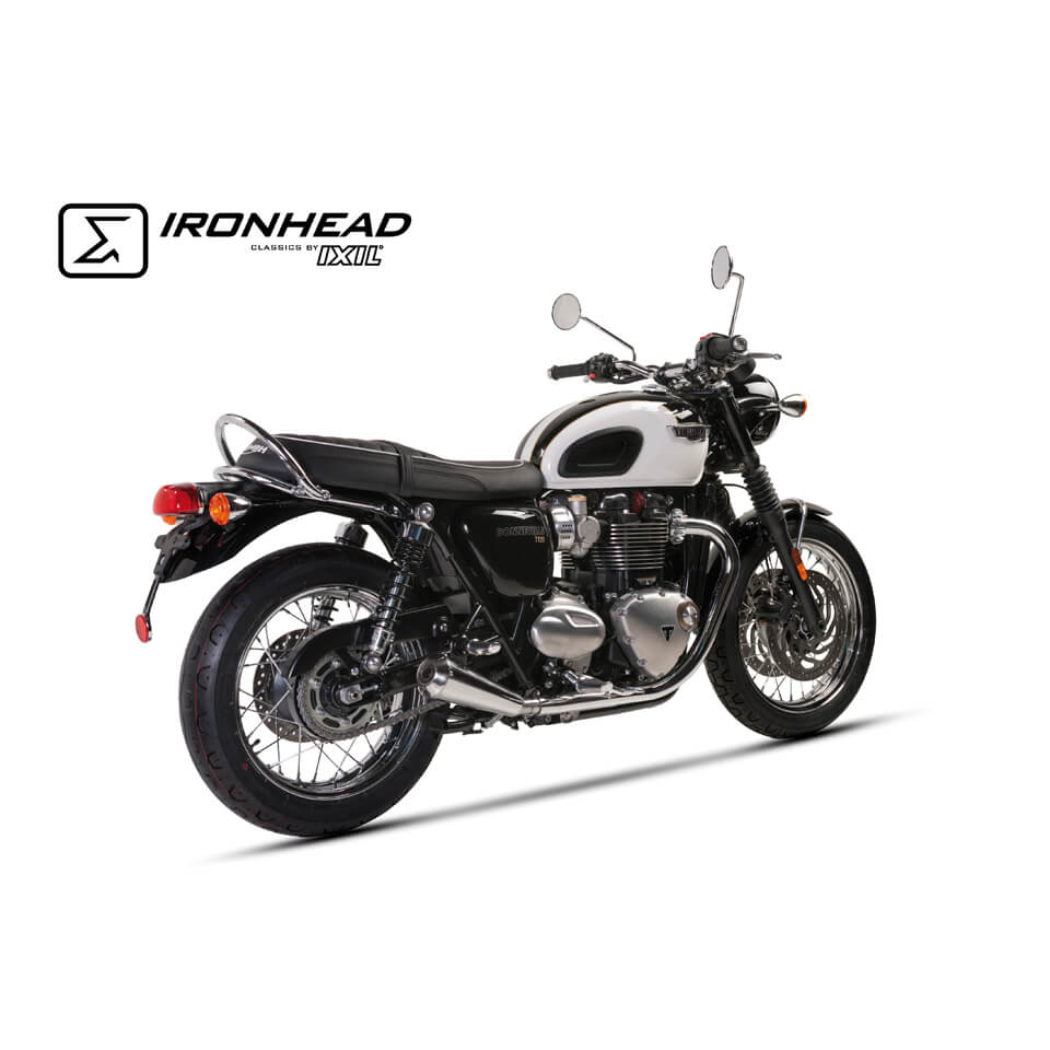 Silenziatore posteriore IRONHEAD Triumph Bonneville T120 (16-18), acciaio inox, slip on, coppia, omologato E, Euro4