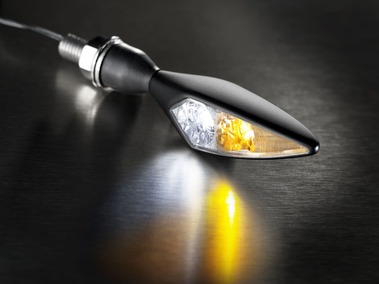 Indicatore Kellermann, rombo PL, acciaio, LED, anteriore destro, 12 V, nero satinato, omologazione E
