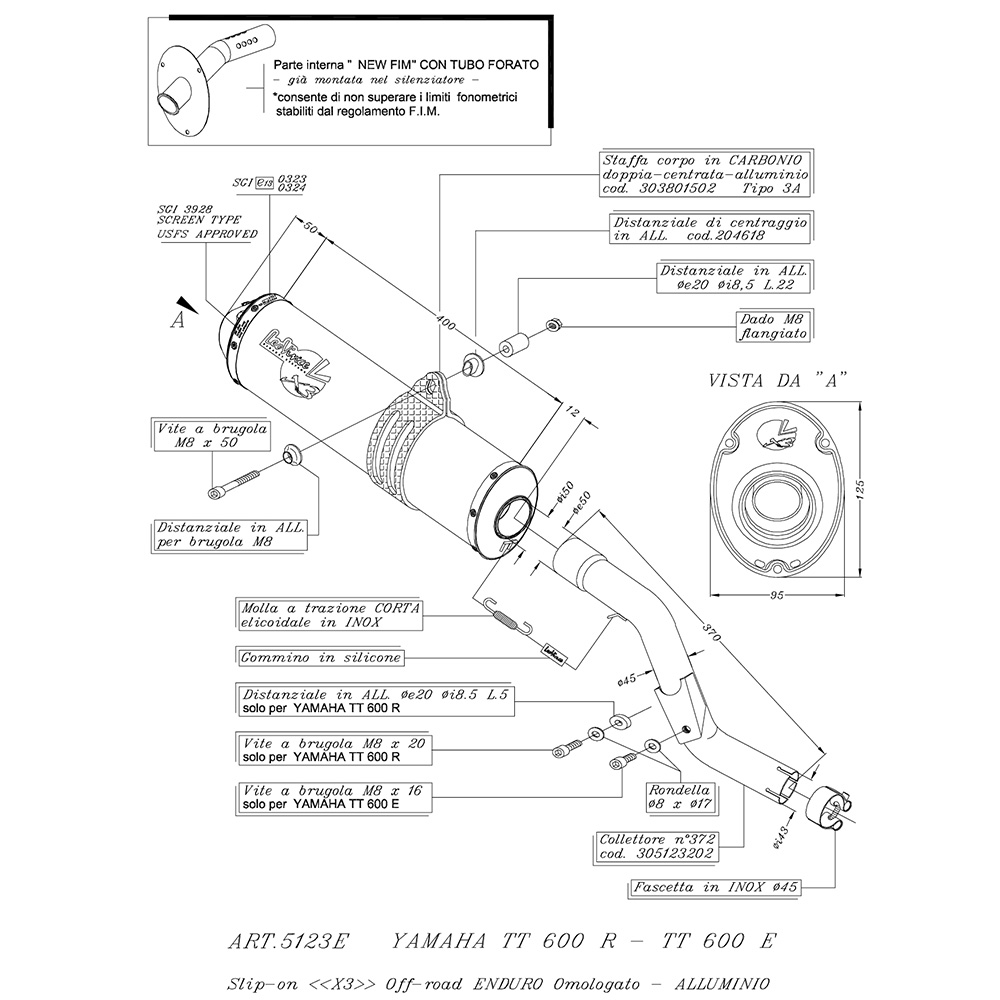 Scarico LeoVince X3, alluminio, slip on per Yamaha TT 600 R / TTE 600