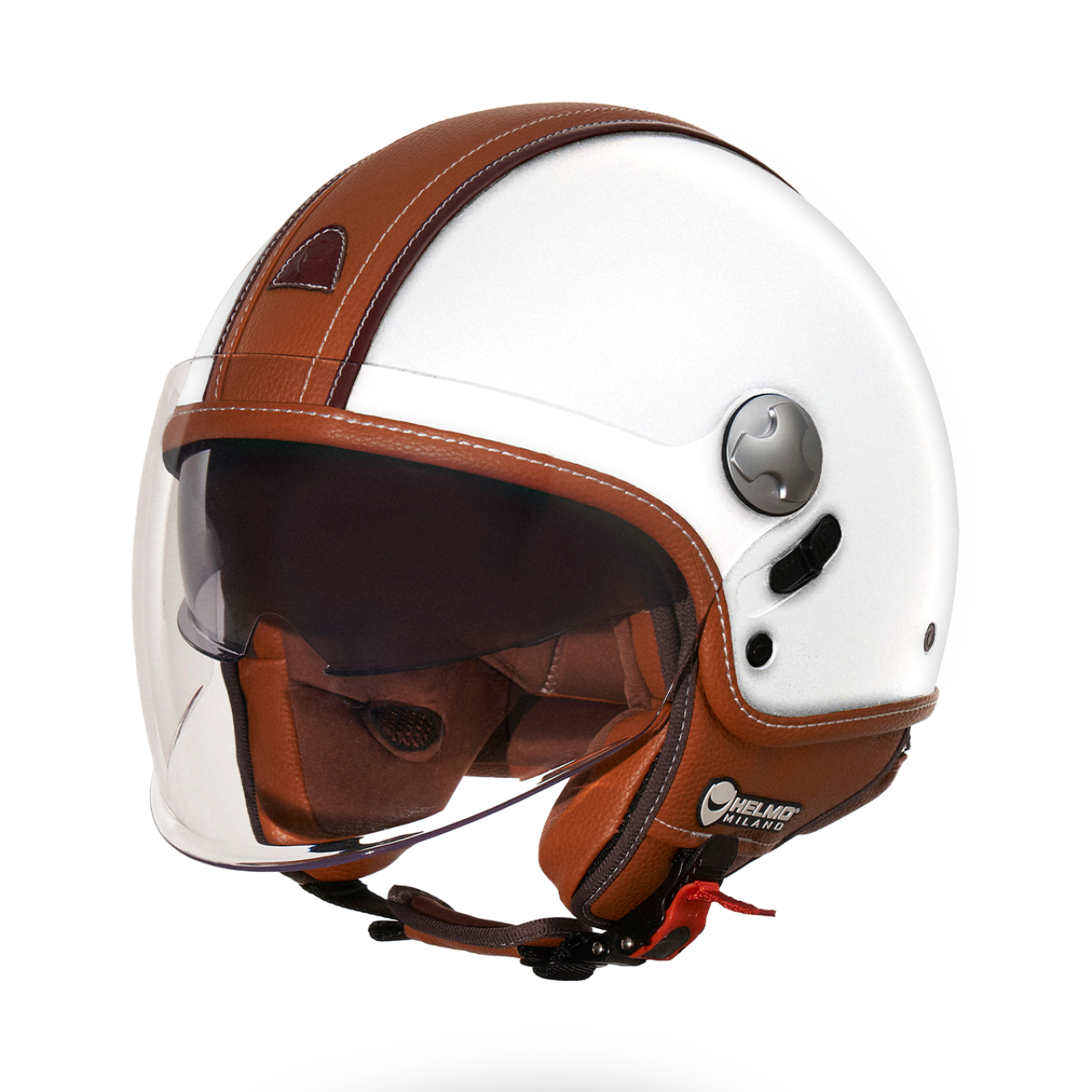 Helmo Milano PelleDura Premium bianco lucido con ecopelle marrone