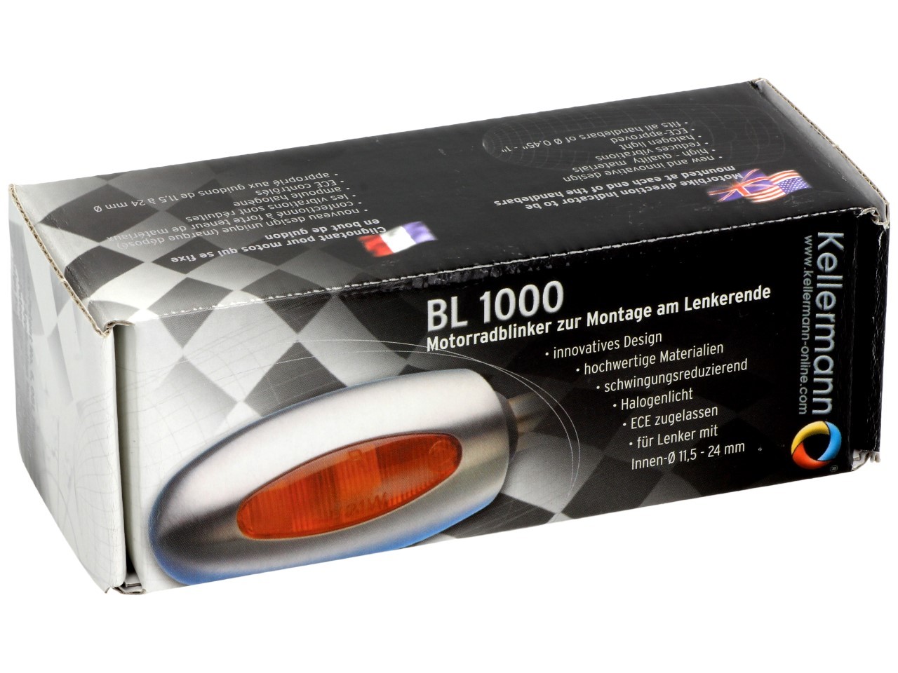 Indicatore Kellermann, BL 1000 giallo, ottone, alogeno, VR/VL, 12 V, 21 W, nero satinato