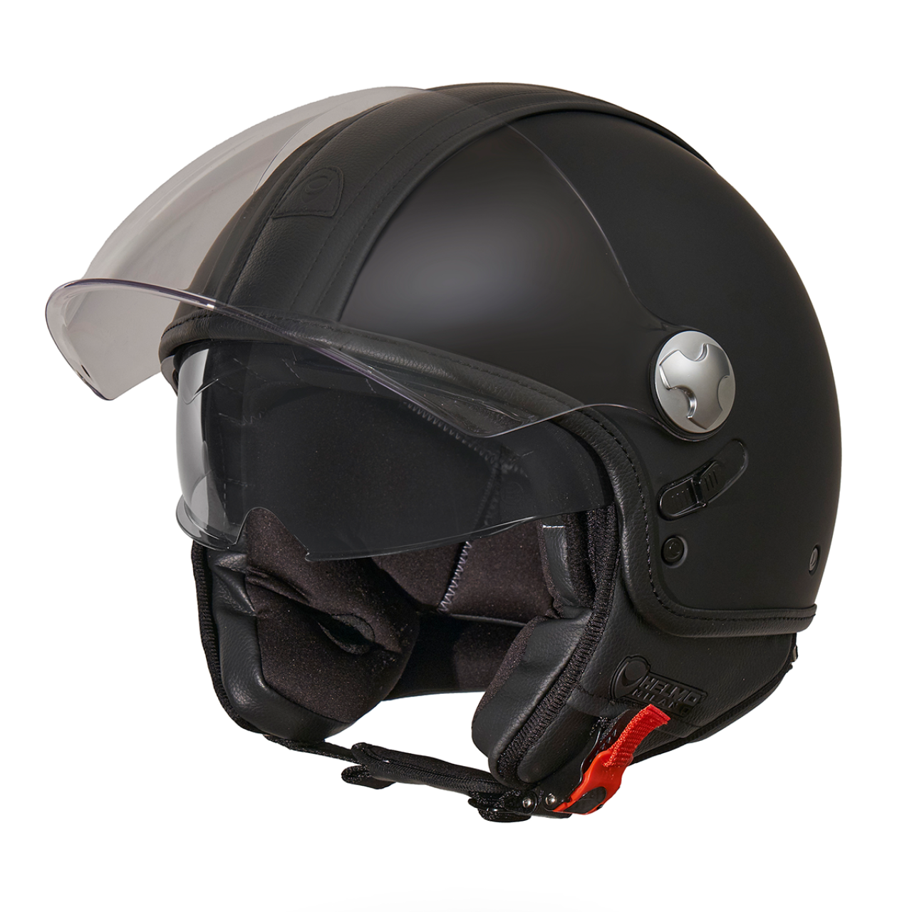 Helmo Milano Demi Jet, PelleDura Premium, nero opaco con ecopelle nera