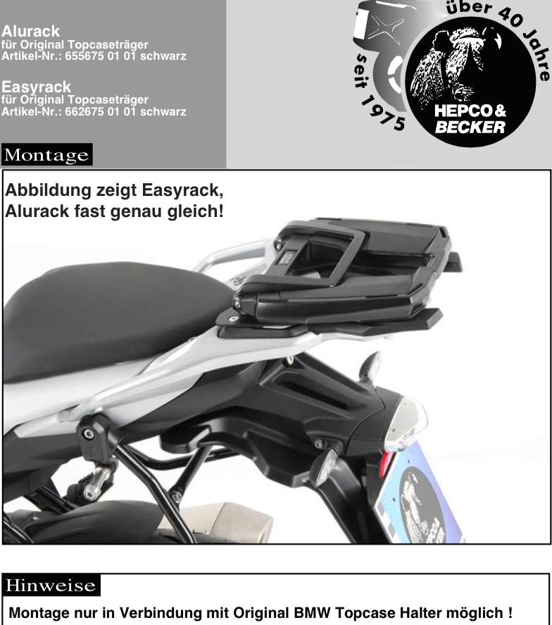 Porta bauletto Alurack da abbinare al porta bauletto originale BMW per BMW S 1000 XR (15-19)