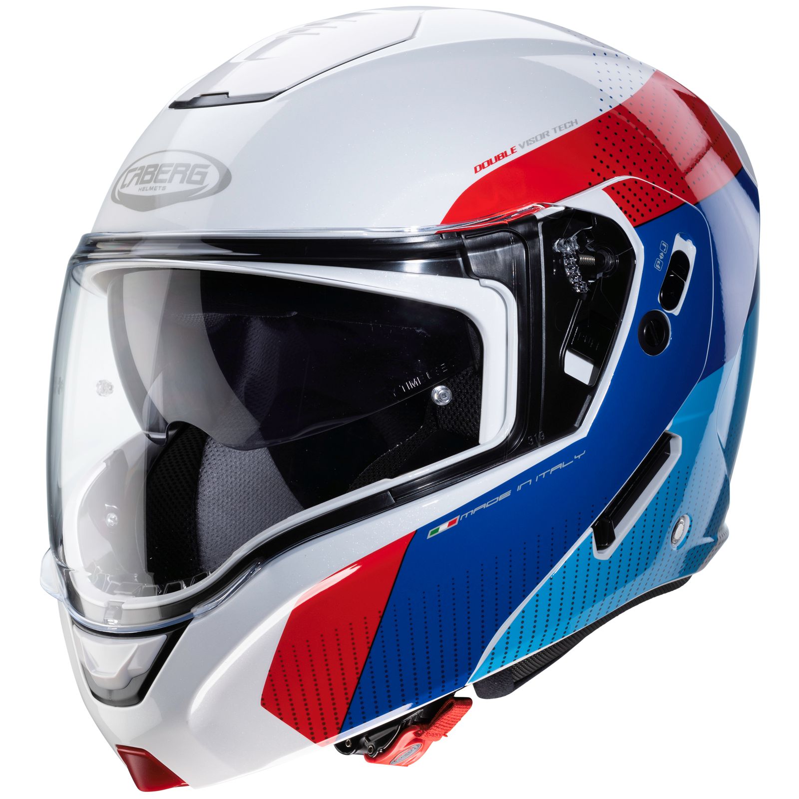 Casco Caberg Horus Scout, bianco metallizzato/rosso-blu