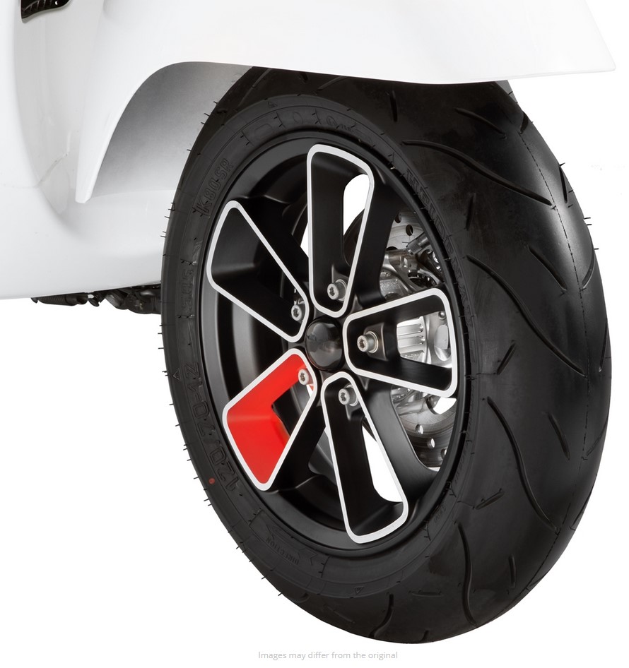 Cerchio anteriore/posteriore 12" per Vespa GTS/​GTS Super/​GTV/​GT 60/​GT/​GT L 125-300ccm, nero opaco/​rosso