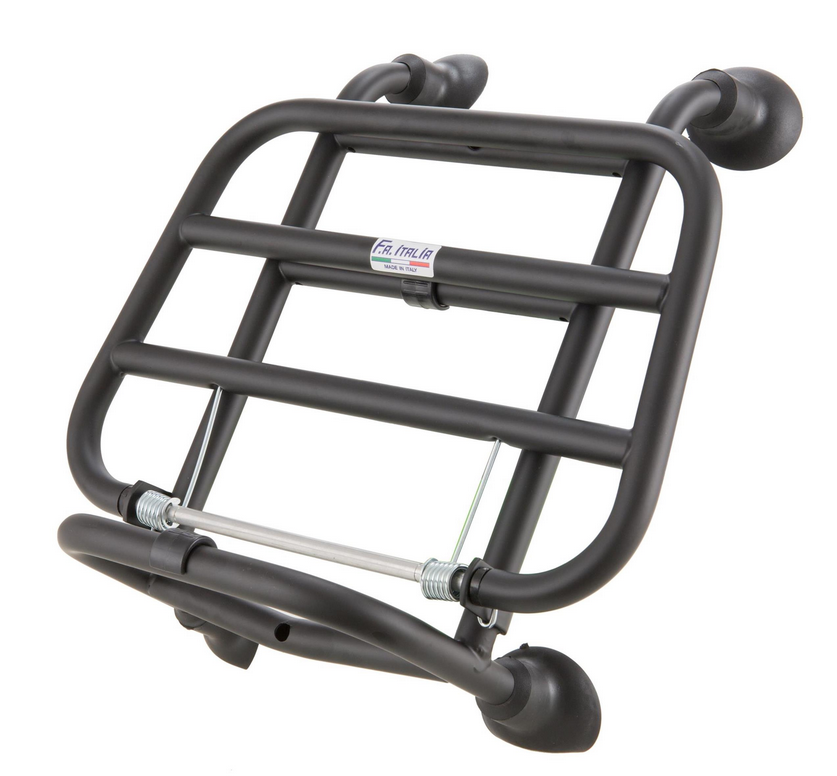 Portapacchi anteriore per Vespa Primavera /Sprint /Elettrica 50-150ccm, pieghevole, nero opaco