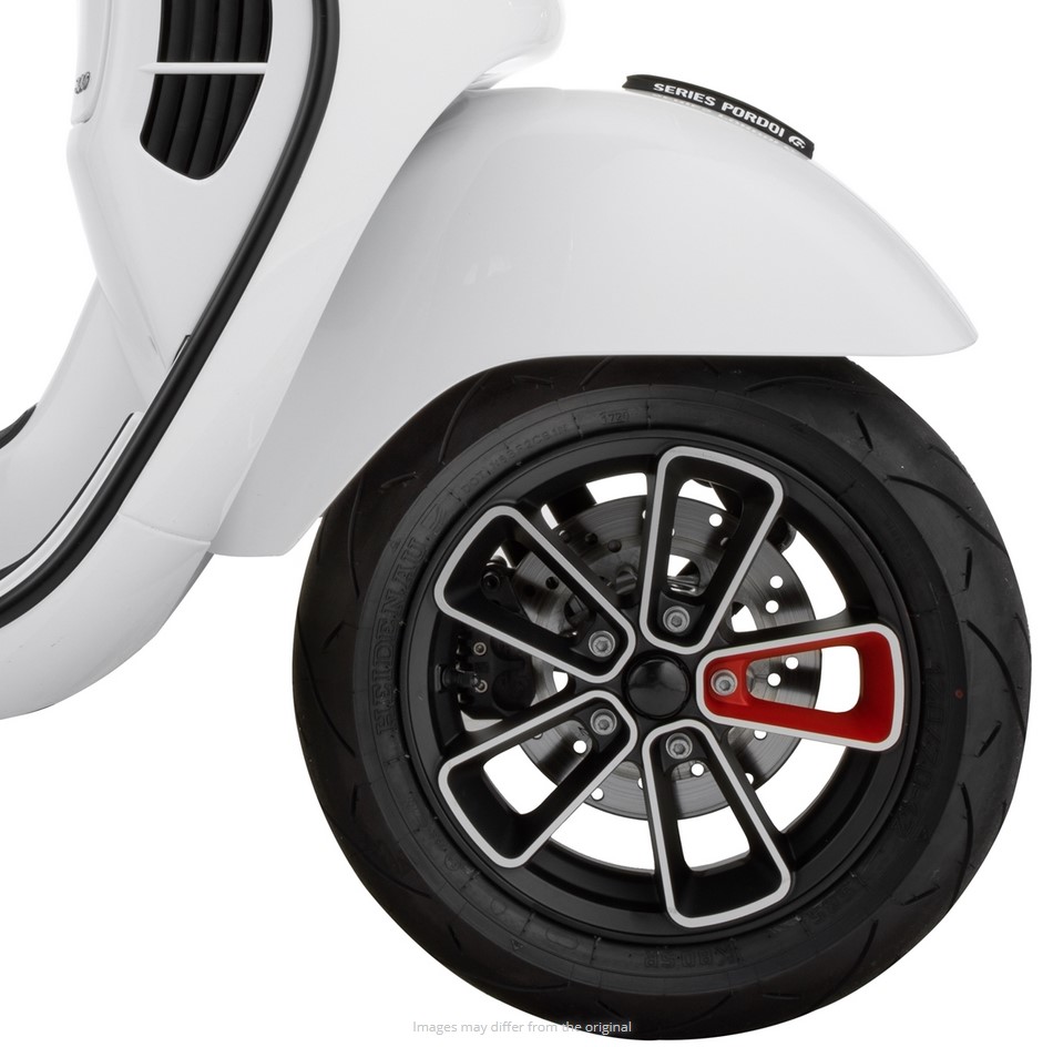 Cerchio anteriore/posteriore 12" per Vespa GTS/​GTS Super/​GTV/​GT 60/​GT/​GT L 125-300ccm, nero opaco/​rosso