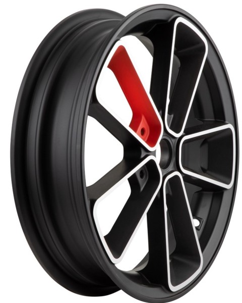Cerchio anteriore/posteriore 13” per Vespa GTS/​GTS Super/​GTV/​GT 60/​GT/​GT L 125-300ccm, nero opaco/​rosso