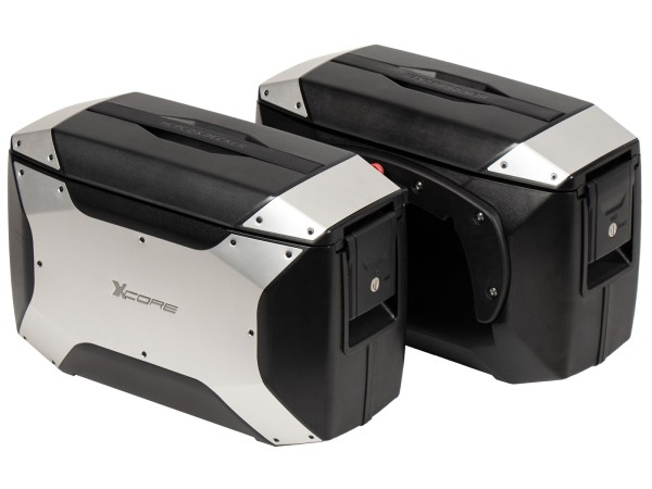Set di valigie laterali Xcore in argento per portacasse C-Bow originali Hepco e Becker