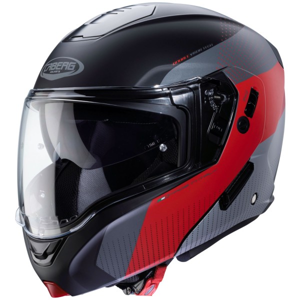 Casco Caberg Horus Scout, nero opaco/rosso-grigio fluo