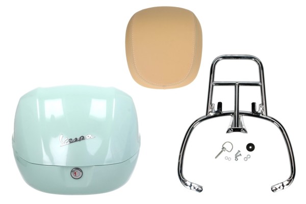 Kit bauletto 32L latte menta (350/A), cuscino posteriore beige, portapacchi cromato per Primavera