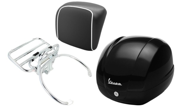 Kit bauletto 36L nero cosmo (98/A), portapacchi cromato, cuscino posteriore nero per GTS 125/300/310